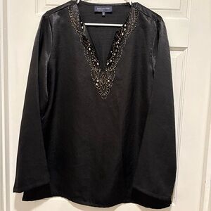 Jones New York Black Beaded Blouse